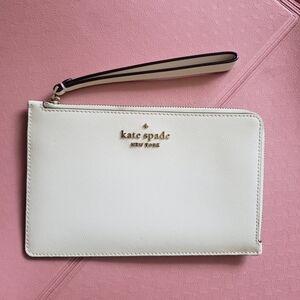 Kate Spade Staci Medium L-Zip Leather Wristlet Wallet  White NWOT NEW